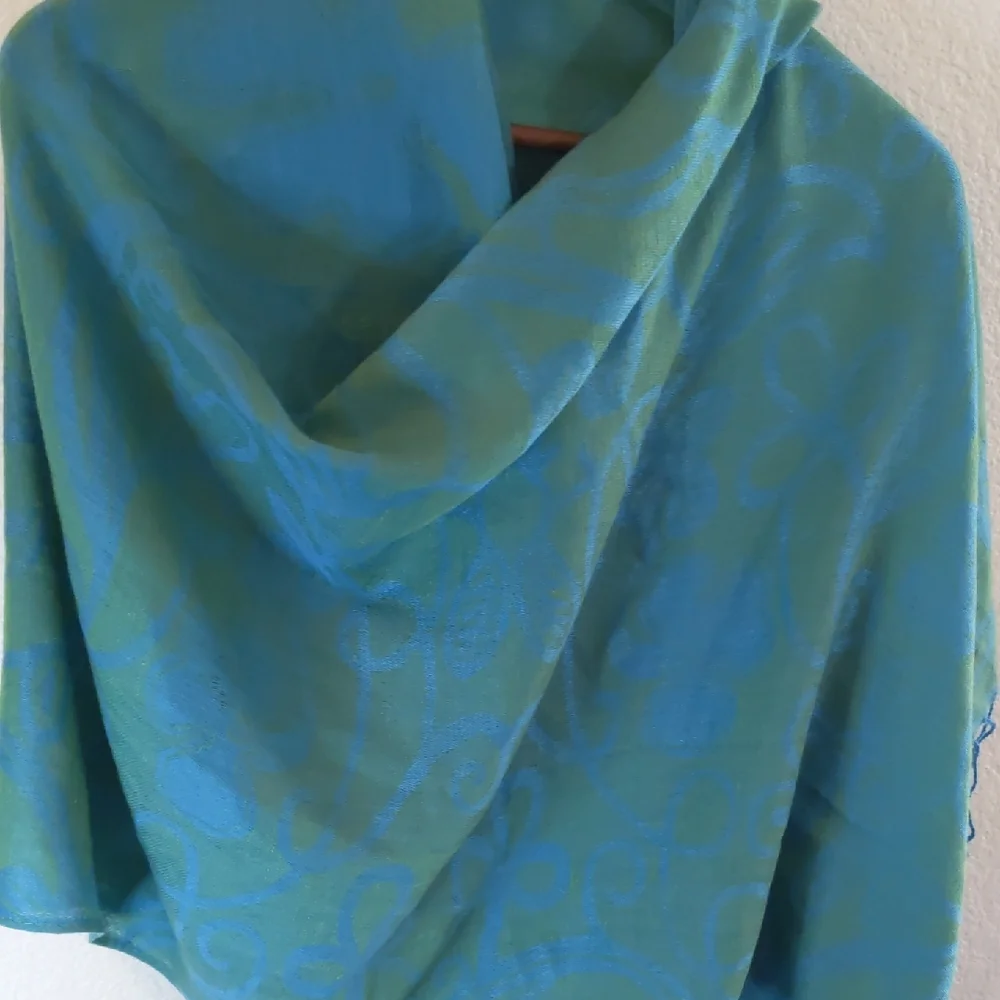Teal Turquoise and Lime Women's Scarf 80% Cotton 20% Silk Classic